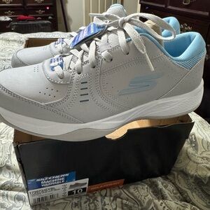 Skechers Gray and Blue Pickleball Shoes